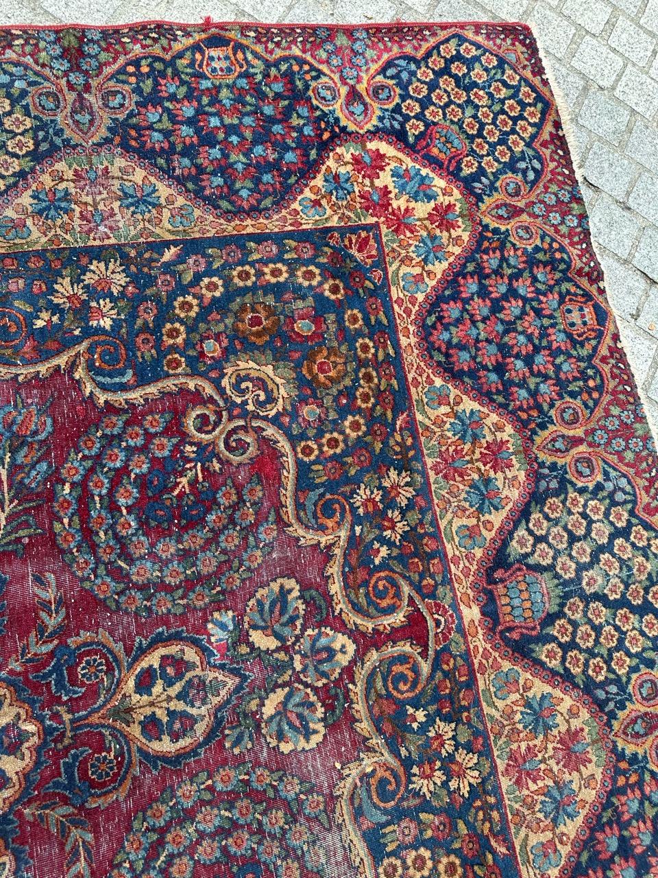 Wool Bobyrug’s Antique Distressed Kirman Rug For Sale