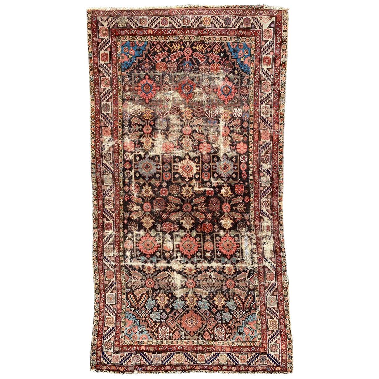 Bobyrug’s Antique Distressed Kurdish Northwest Rug For Sale