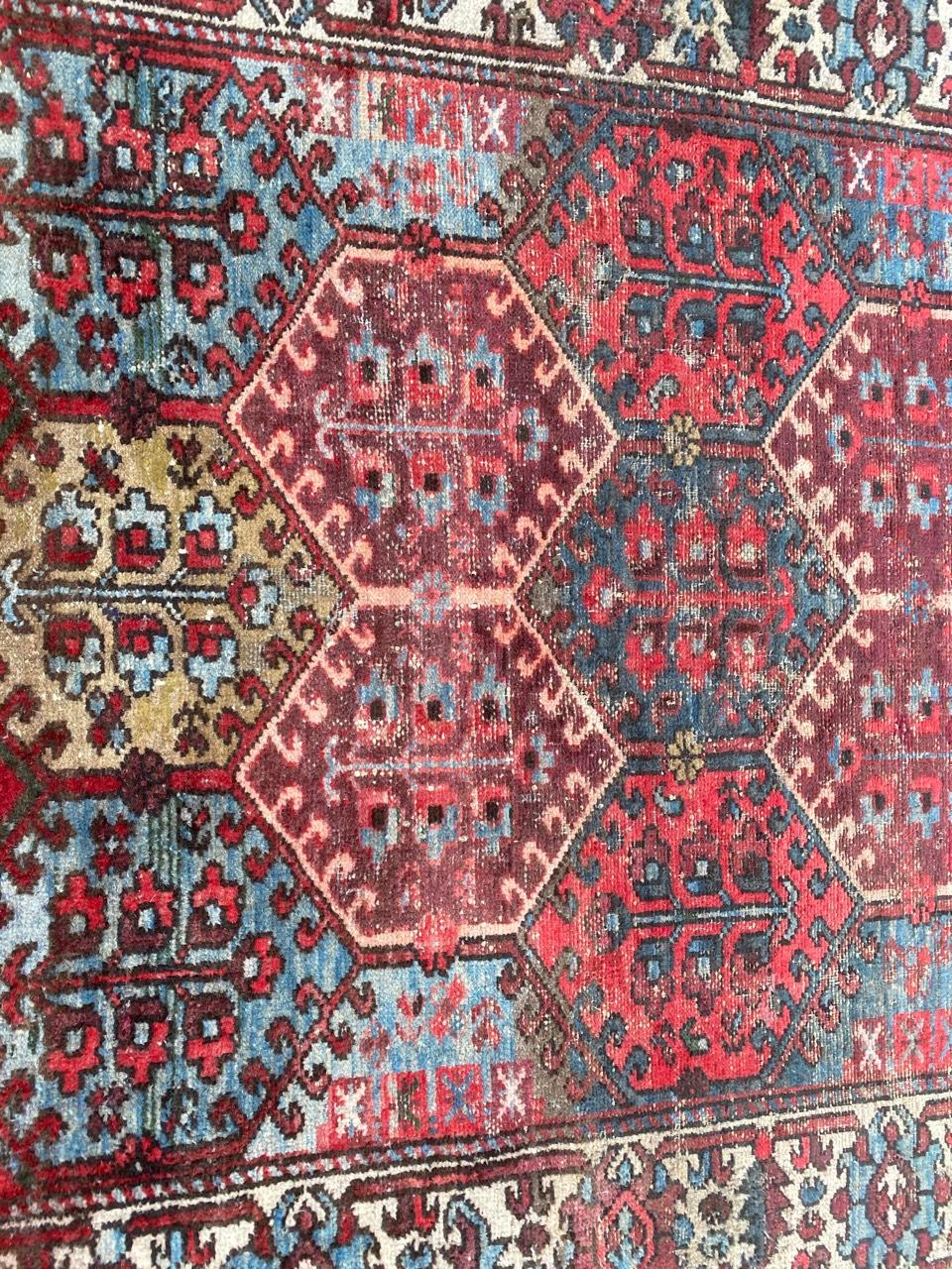 Rustic Bobyrug’s Antique Distressed Kurdish Rug For Sale