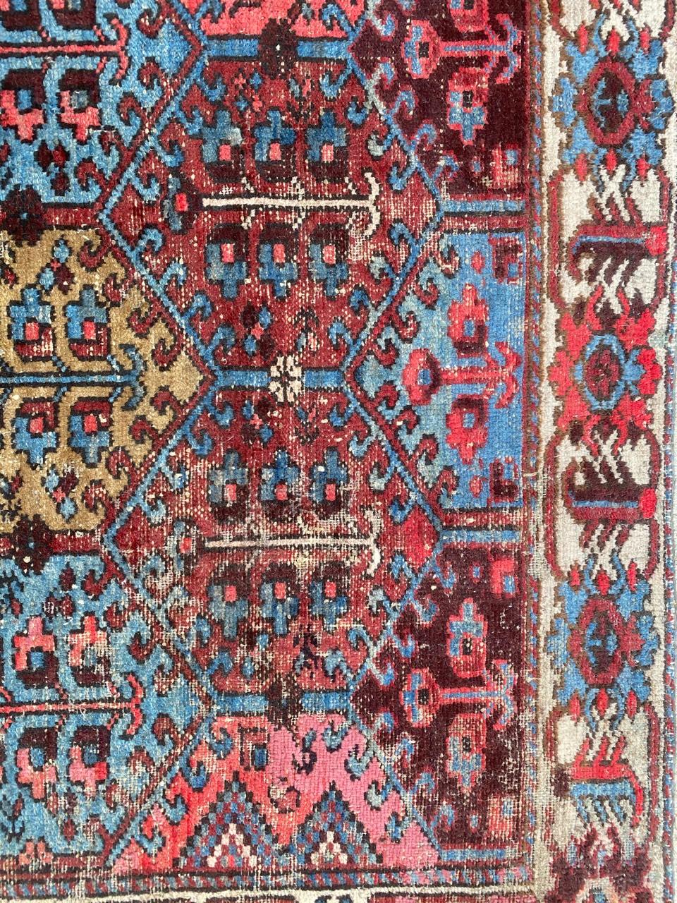 Hand-Knotted Bobyrug’s Antique Distressed Kurdish Rug For Sale