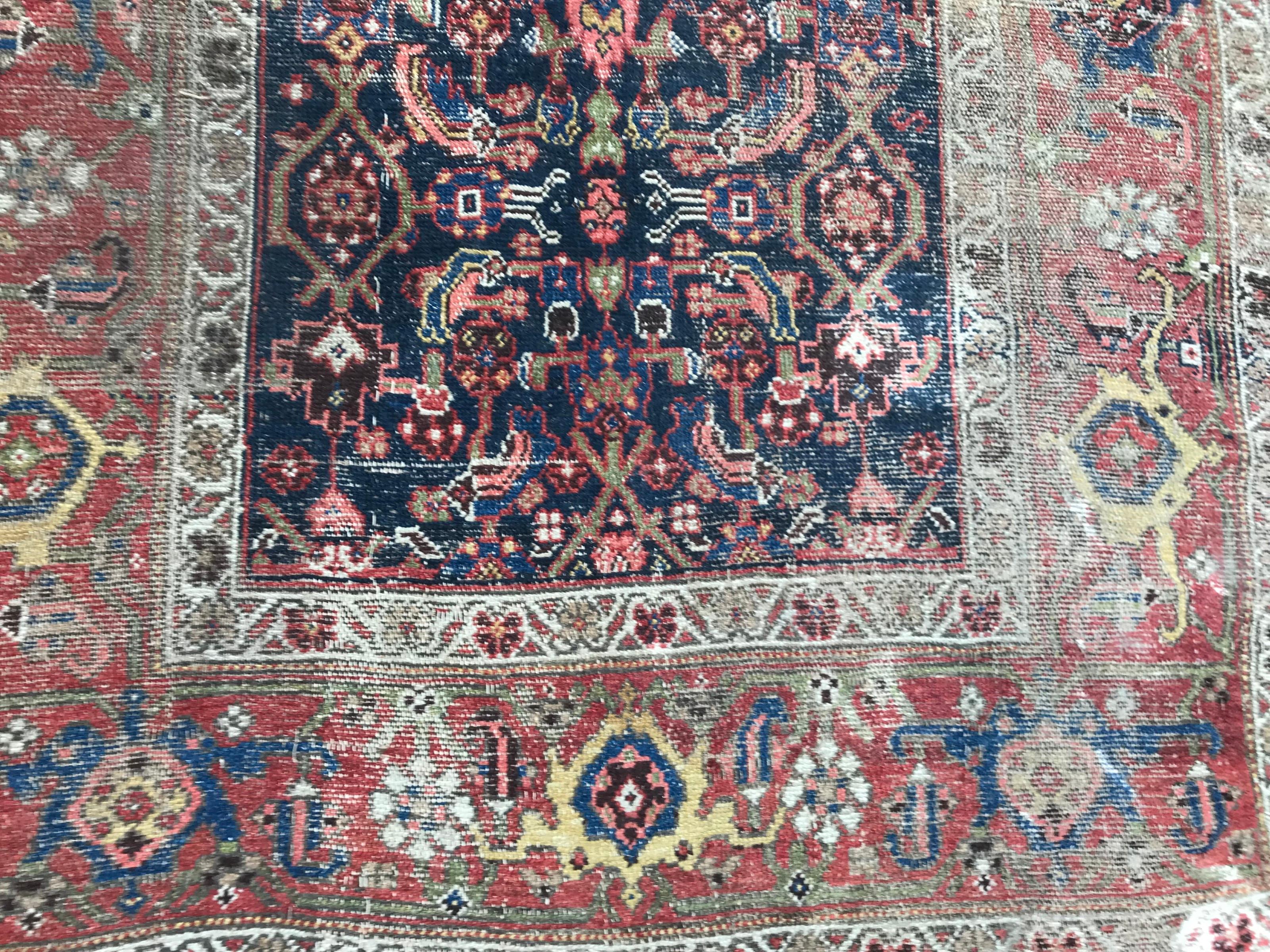 Hand-Knotted Antique Distressed Kurdish Rug