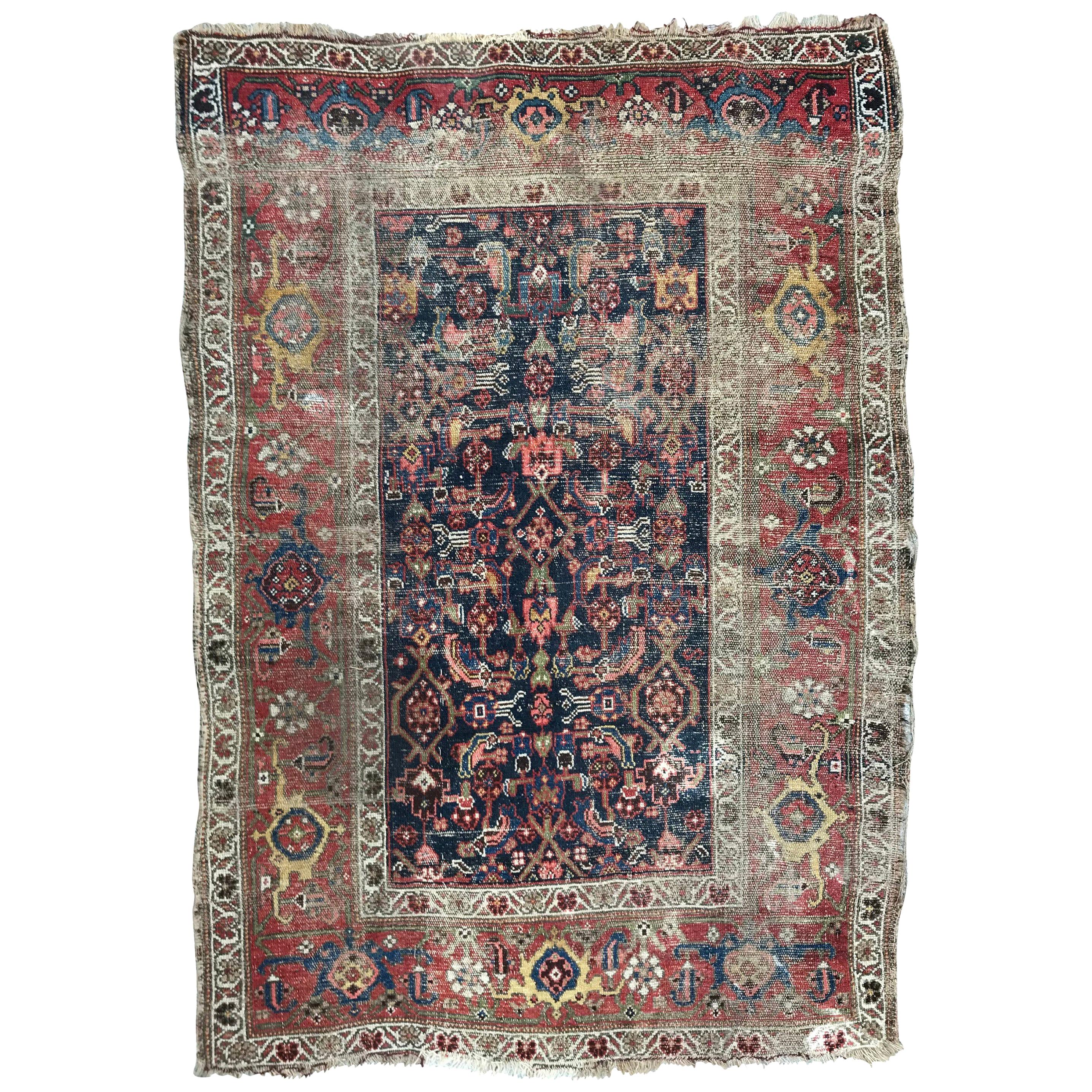 Antique Distressed Kurdish Rug