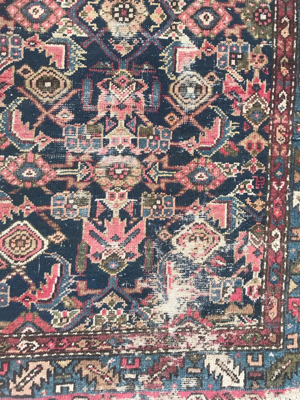 Beautiful late 19th century Kurdish runner with a Herati design and nice colors with blue field, pink, red, green colors. Entirely hand knotted with wool velvet on cotton foundation.

Take a look at other Bobyrug items! , search by 