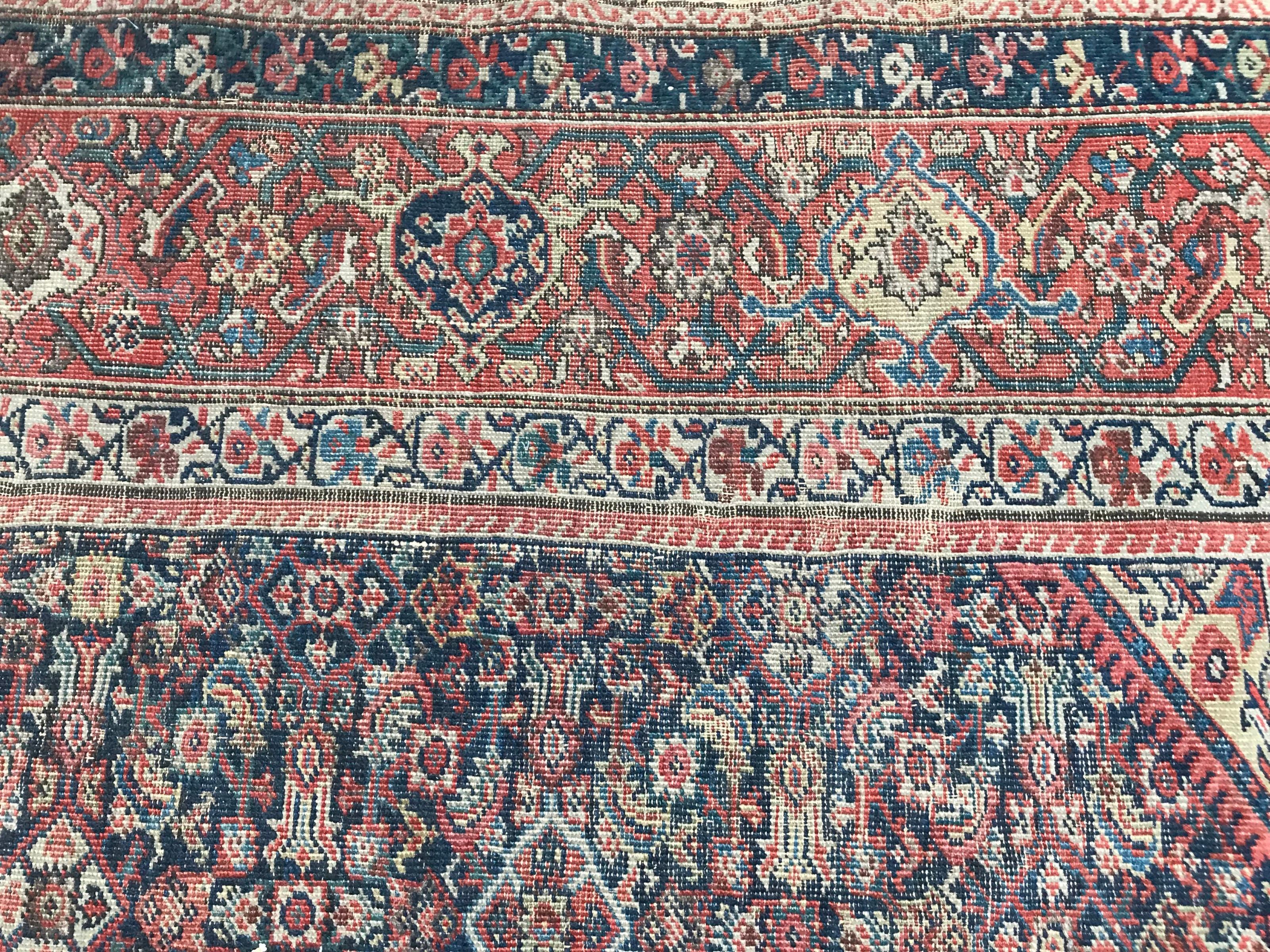 Antique Distressed Large Runner Mahal Hand Knotted Rug For Sale 5