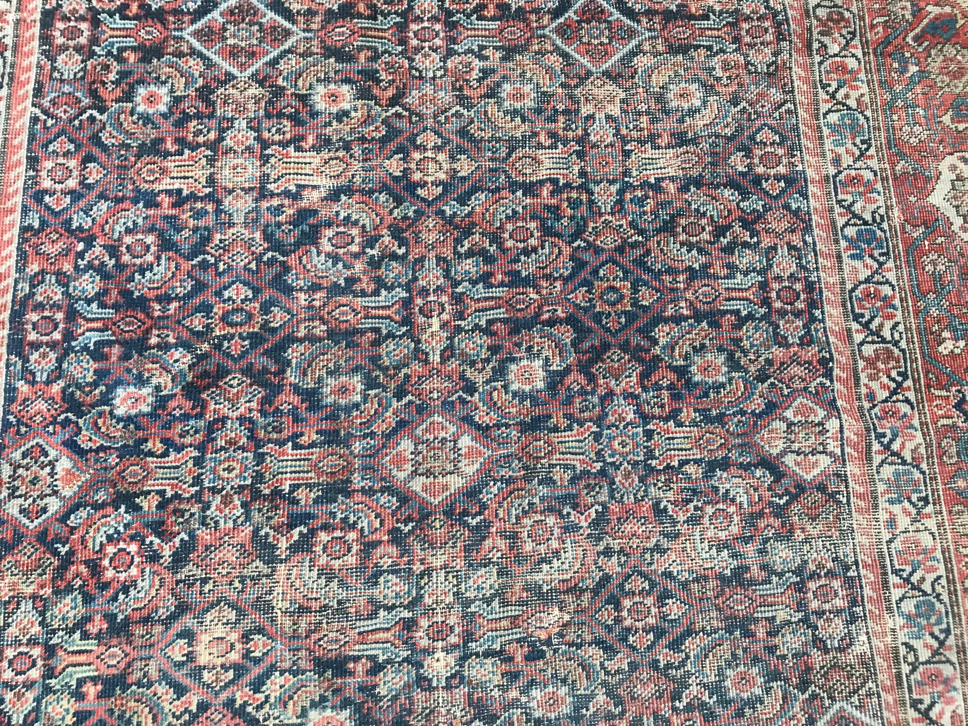 Antique Distressed Large Runner Mahal Hand Knotted Rug For Sale 7