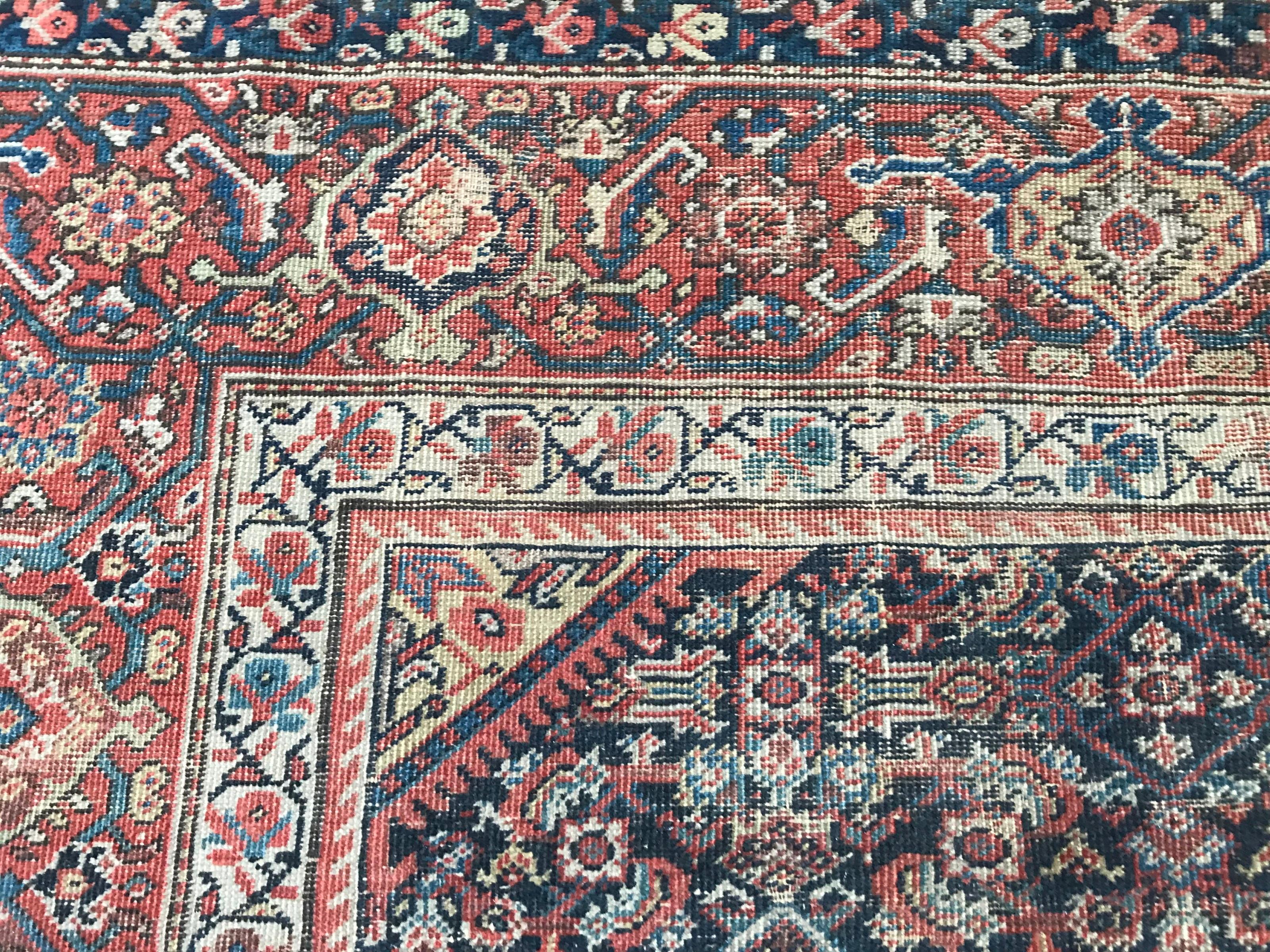 Antique Distressed Large Runner Mahal Hand Knotted Rug For Sale 8