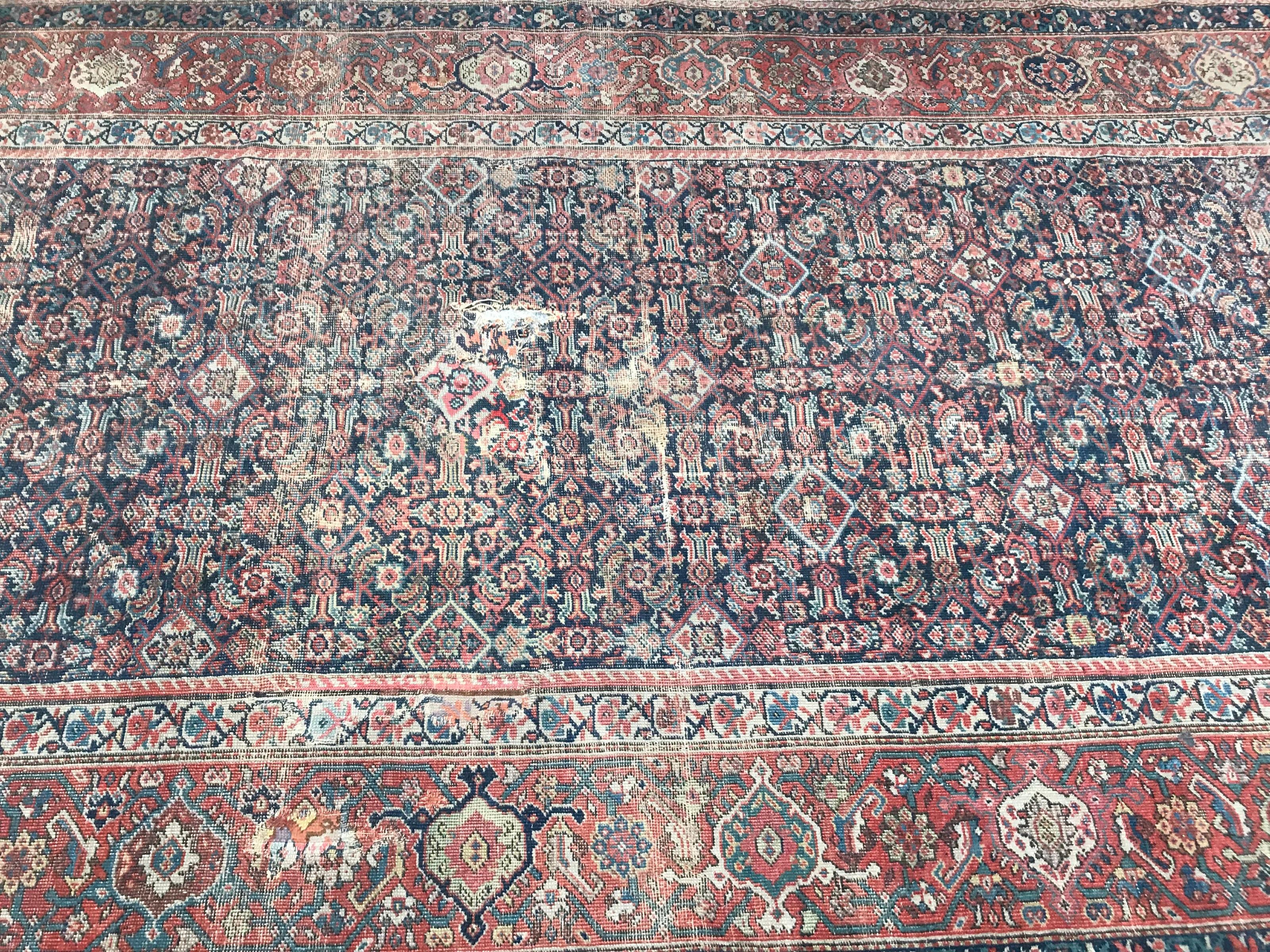 Antique Distressed Large Runner Mahal Hand Knotted Rug For Sale 10