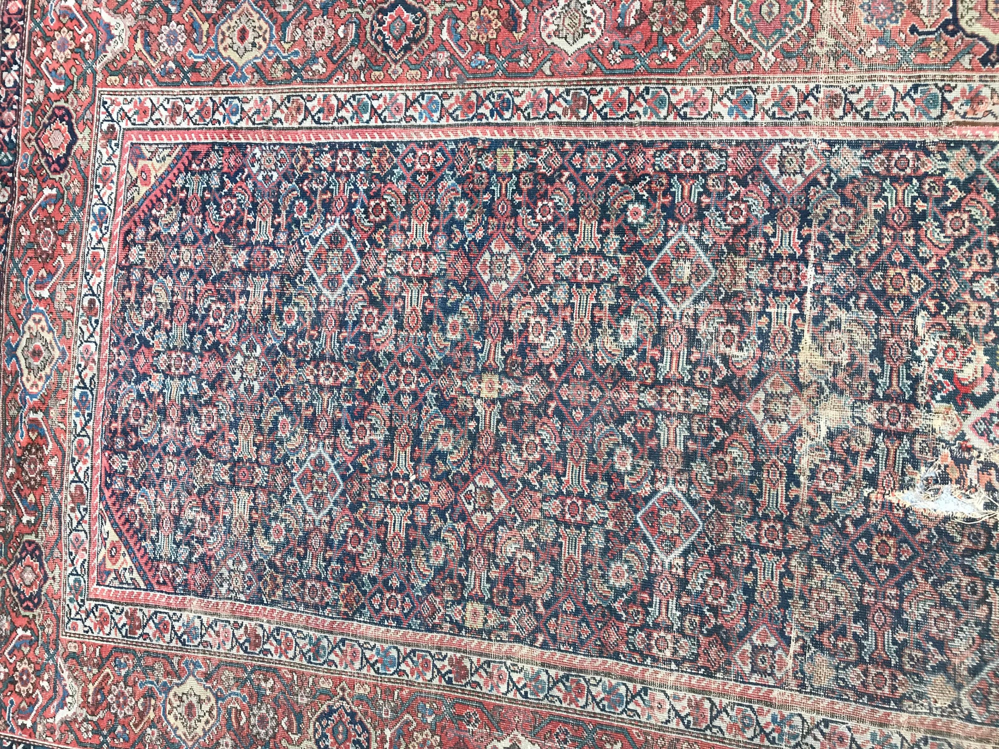 Sultanabad Antique Distressed Large Runner Mahal Hand Knotted Rug For Sale