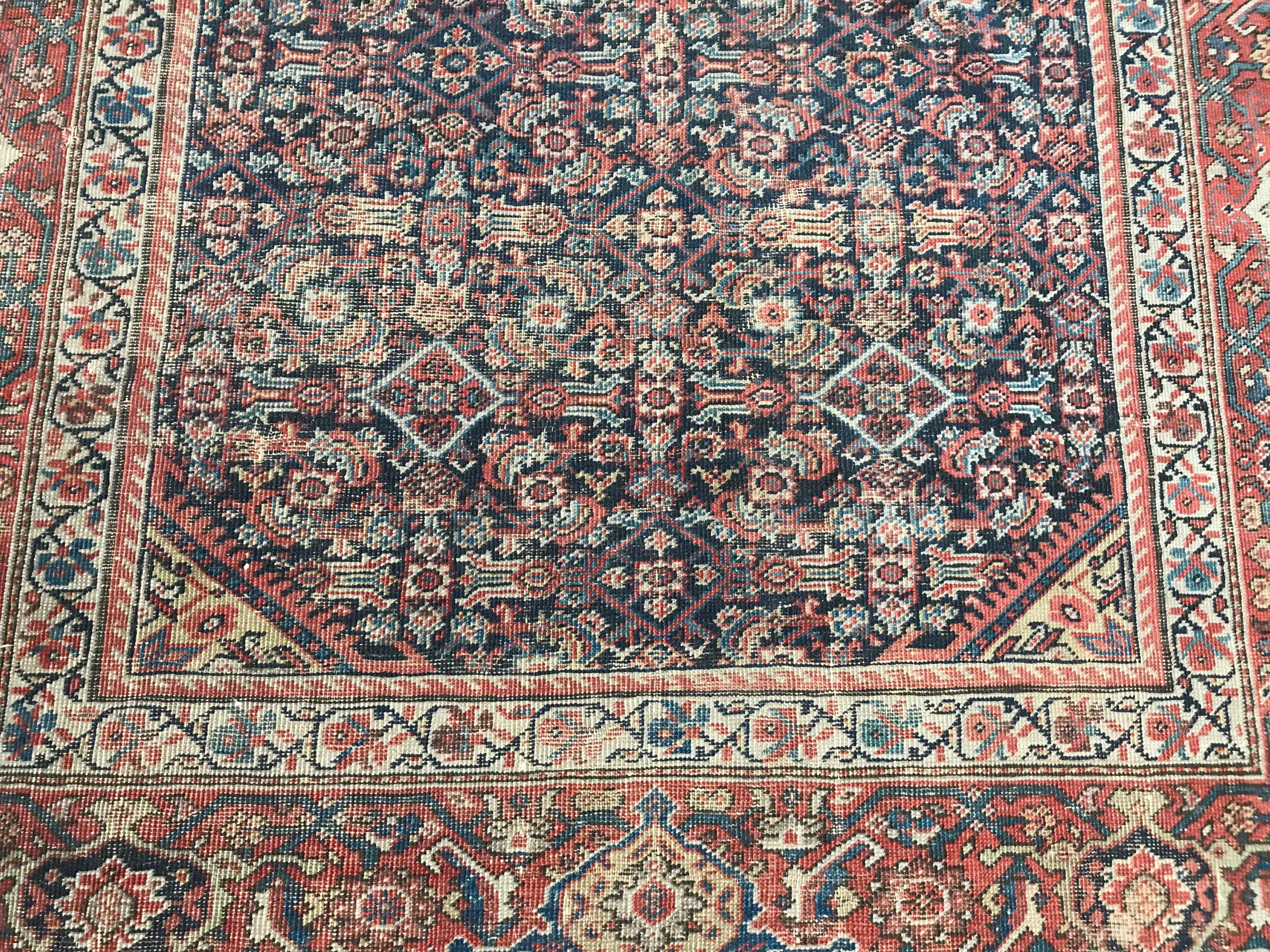Hand-Knotted Antique Distressed Large Runner Mahal Hand Knotted Rug For Sale