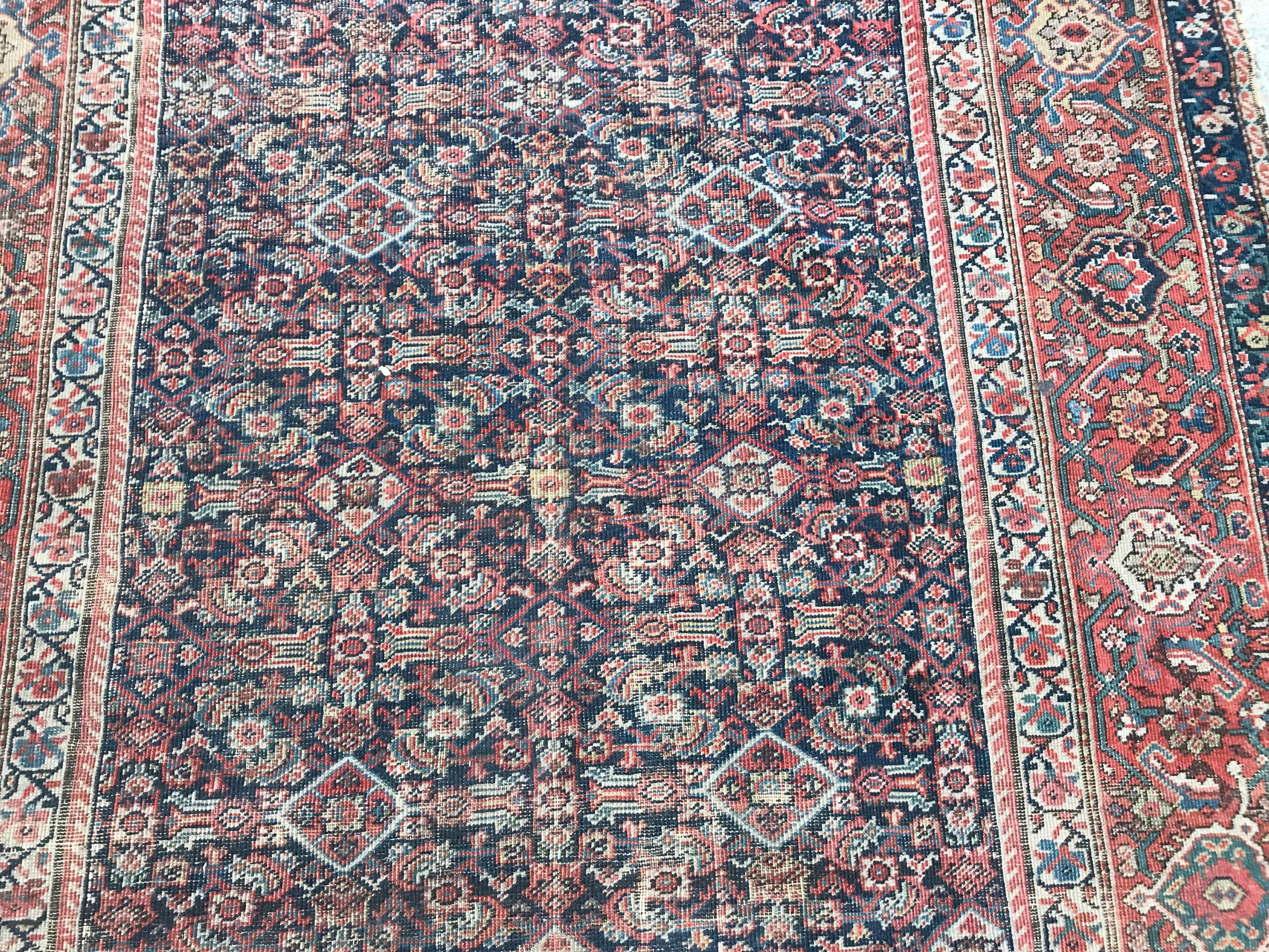 19th Century Antique Distressed Large Runner Mahal Hand Knotted Rug For Sale