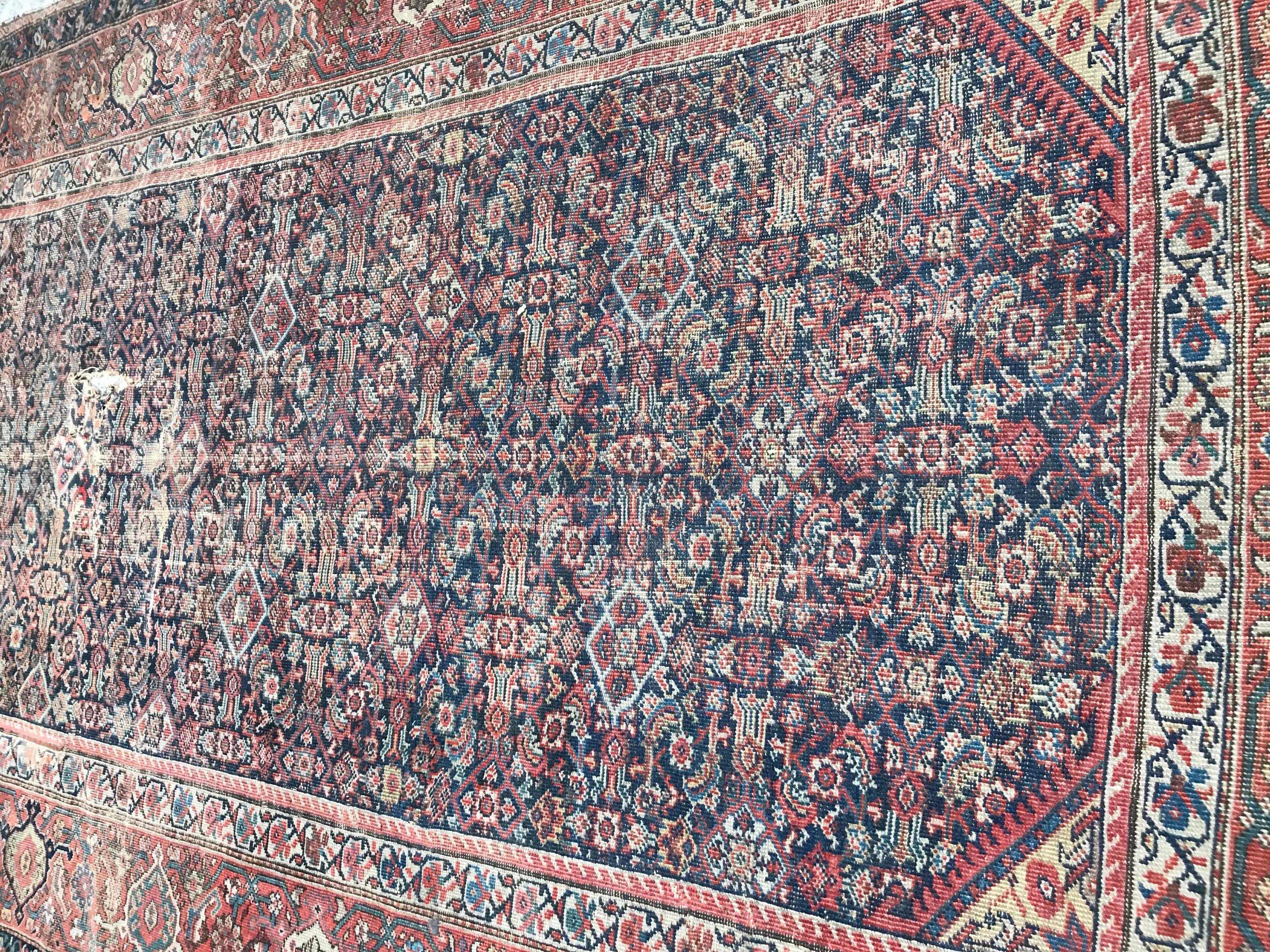 Antique Distressed Large Runner Mahal Hand Knotted Rug For Sale 1