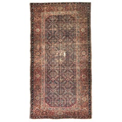 Antique Distressed Large Runner Mahal Hand Knotted Rug