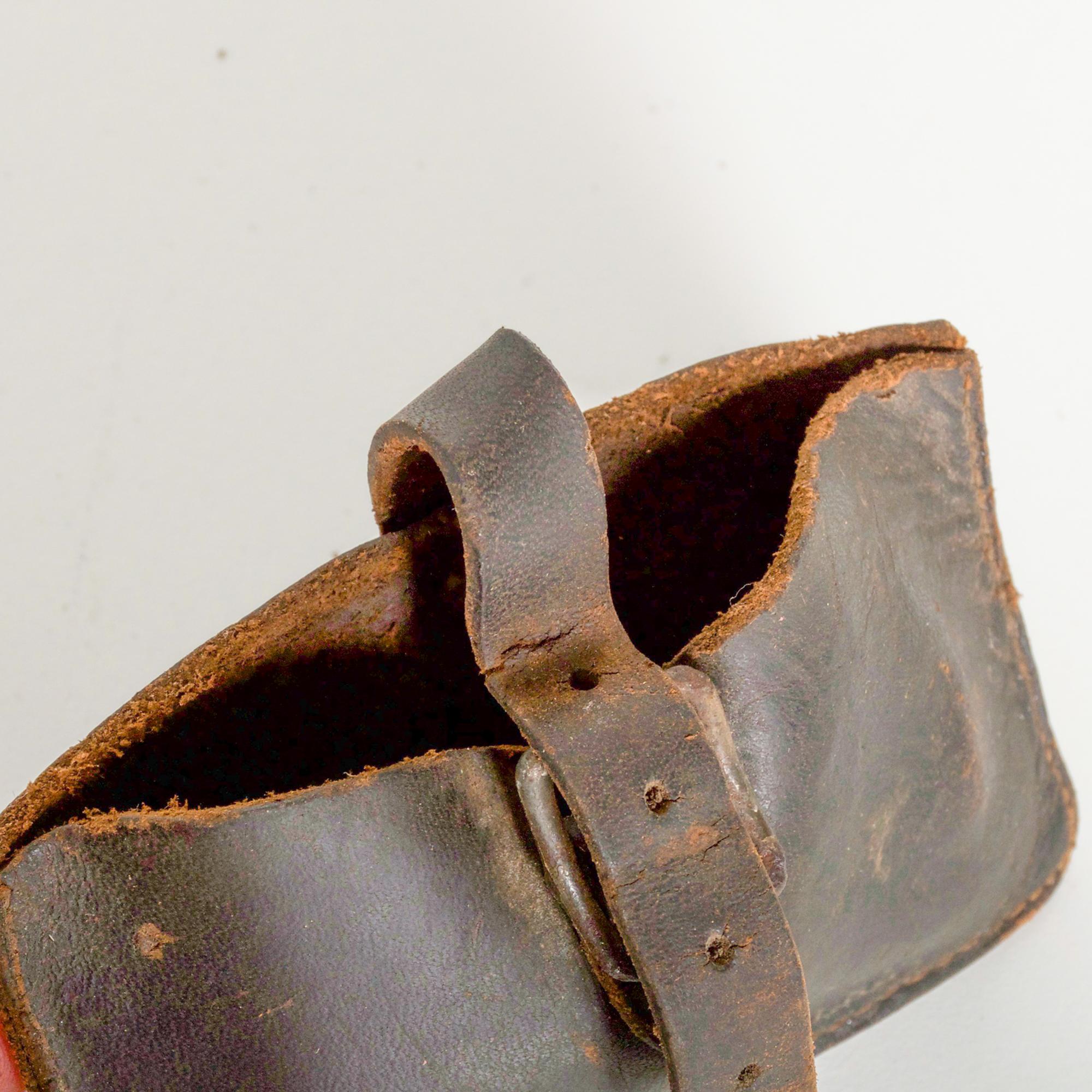 AMBIANIC presents
Antique Small Leather Money Purse Wallet Coin Pouch Change Purse Belt Accessory
Distressed Aged Leather Small Wallet with Buckle Closure. Worcester Stamped. Fabulous wear visible.
Measures: 3.75 W x 3.25 H x 1D
Original distressed