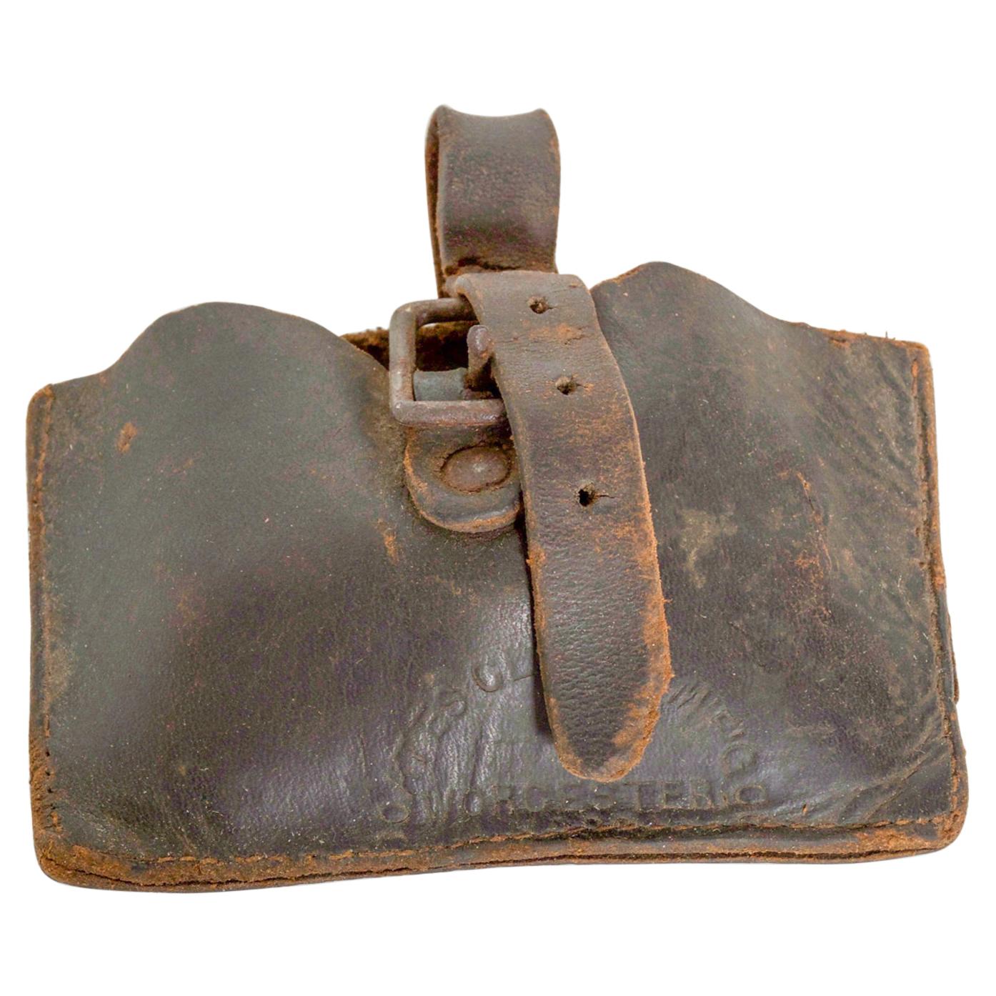 Antique Distressed Leather Money Pouch Belt Coin Wallet 1900s