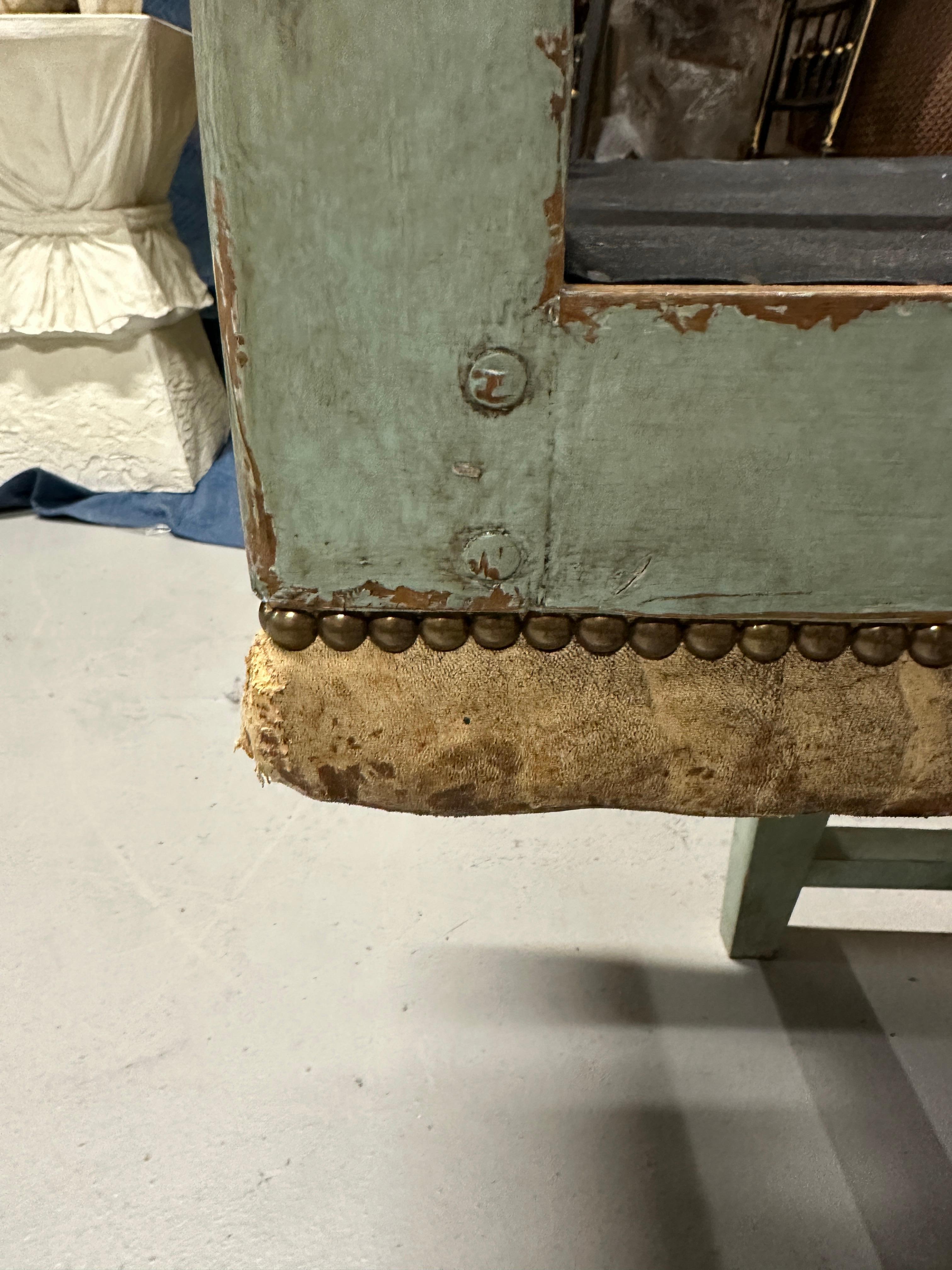 Antique Distressed Leather Painted Benches For Sale 6