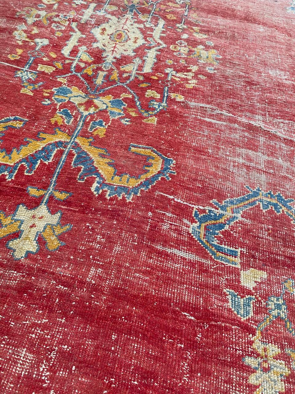 Hand-Knotted Antique Distressed Long Turkish Smyrne Rug