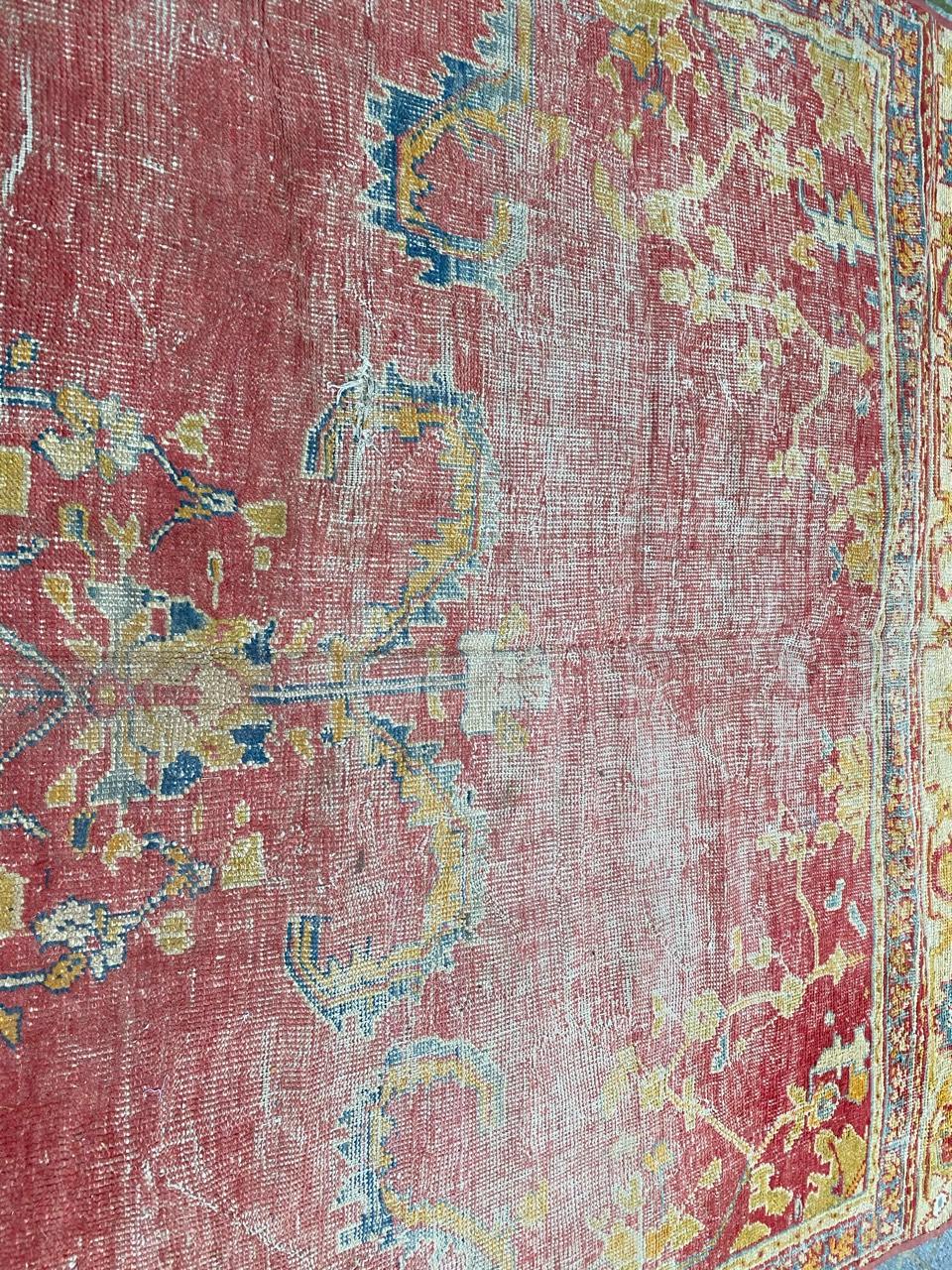 Bobyrug’s Antique Distressed Long Turkish Smyrne Rug In Distressed Condition For Sale In Saint Ouen, FR