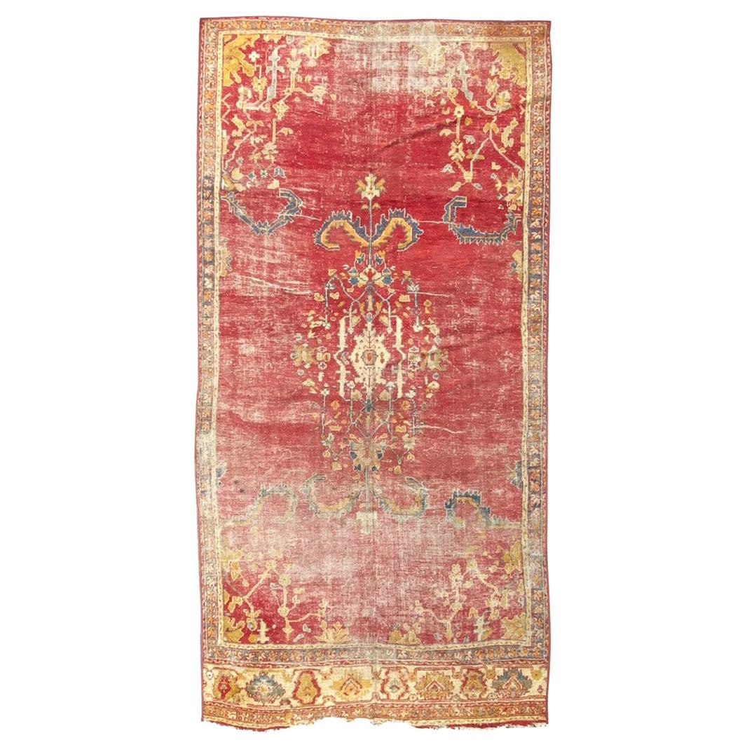 Antique Distressed Long Turkish Smyrne Rug