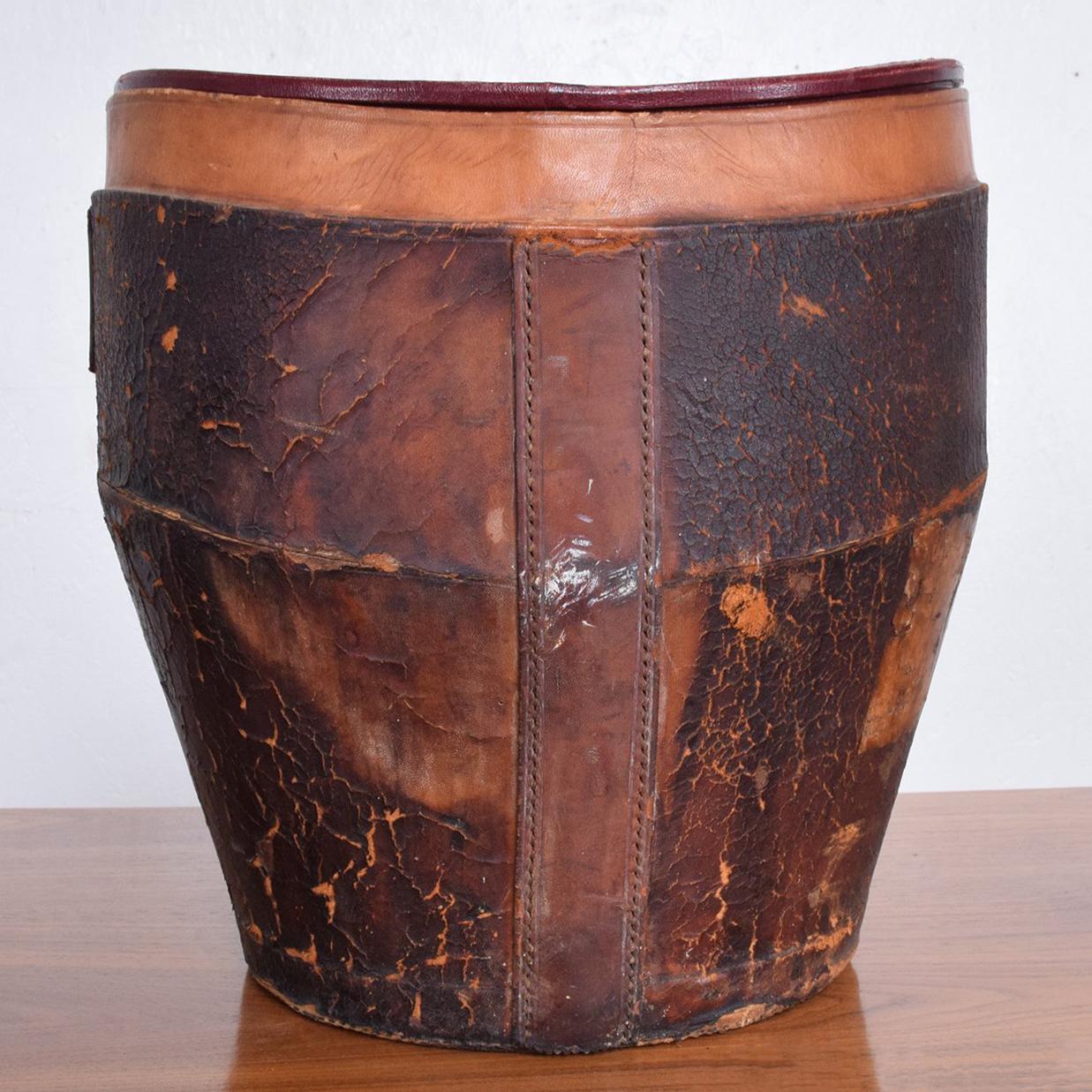 Early 19th Century Antique Distressed Luggage Leather Hat Box, 1800s