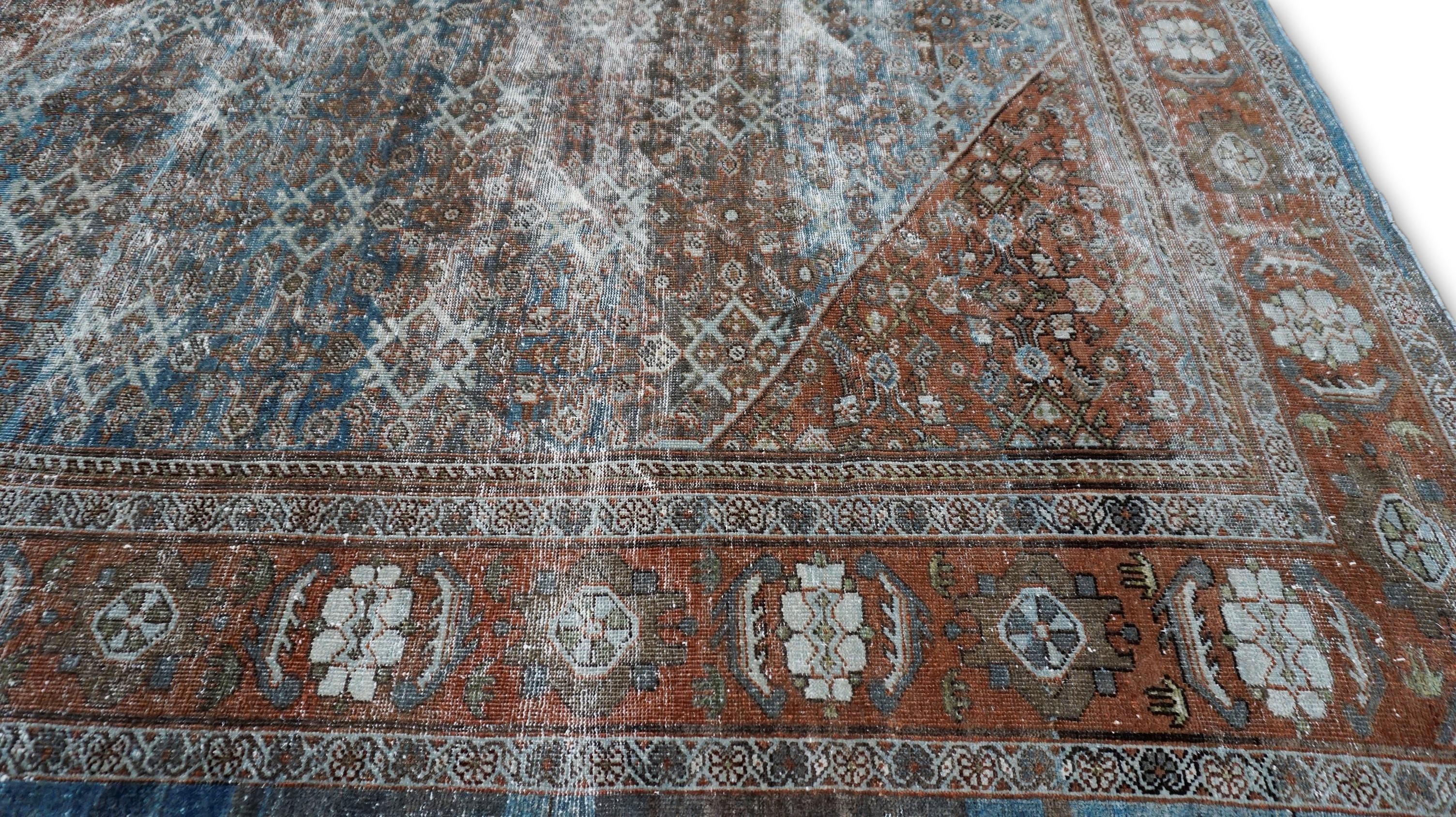 Antiker Mahal-Wollteppich in Erdtönen im Used-Look 10'x16'10'' im Zustand „Gut“ im Angebot in Torrance, CA