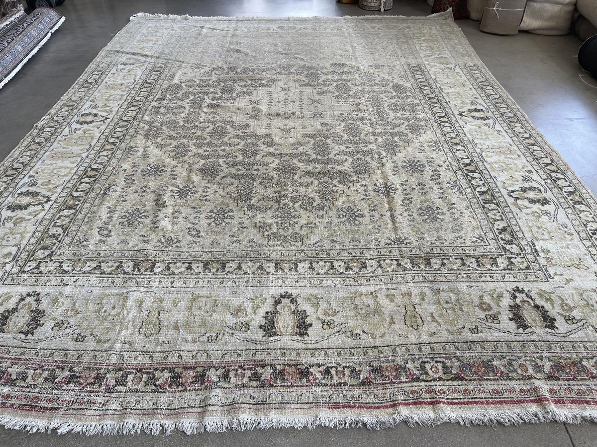 Hand-Knotted Antique Distressed Mahal For Sale
