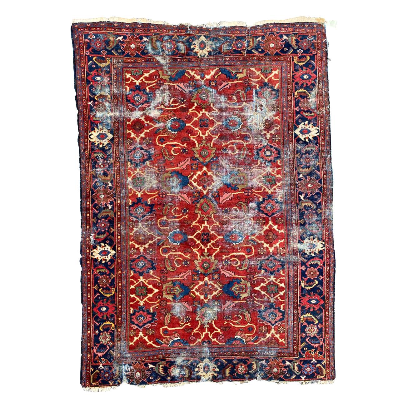 Antique Distressed Mahal Rug For Sale