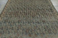 Antique Distressed Malayer Runner with Paisley Grid in Green Hues - Rug & Kilim