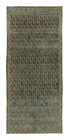 Antique Distressed Malayer Runner with Paisley Grid in Green Hues - Rug & Kilim