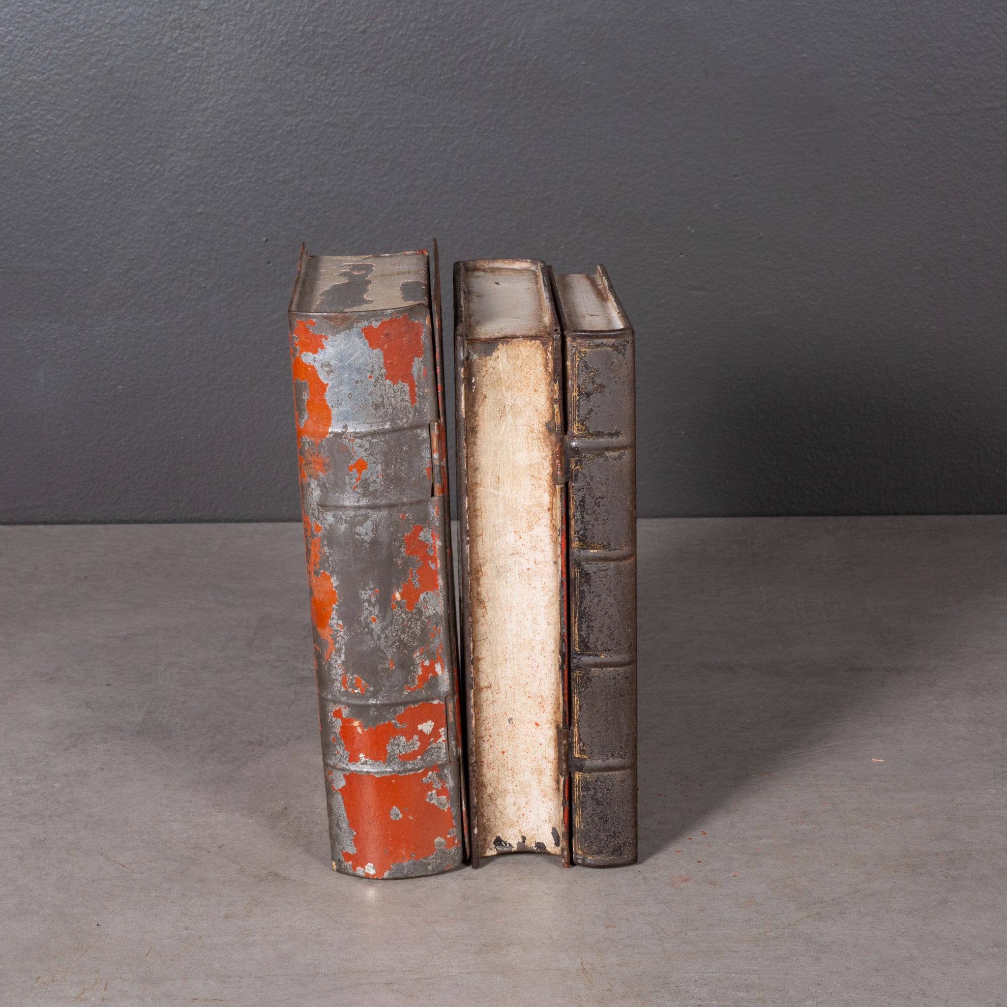 Industrial Antique Distressed Metal Faux Books with Travel Ink Well c.1900-1920 (FREE SHIP) For Sale