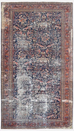 Alfombra antigua de lana Mahal azul marino y roja envejecida 9'8''x17'1''