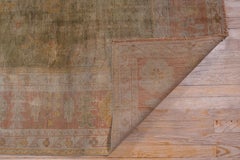 Antique Distressed Oushak Carpet, Green Field, circa 1910s