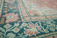 Antique Distressed Oushak Rug Light Salmon Background and Light Turquoise Border