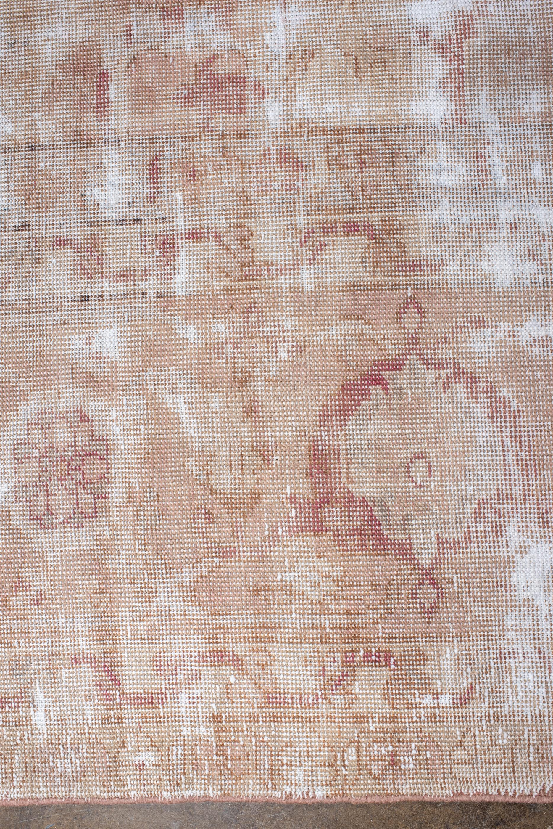 Hand-Knotted Antique Distressed Oushak with Rose Field, Circa 1900's For Sale