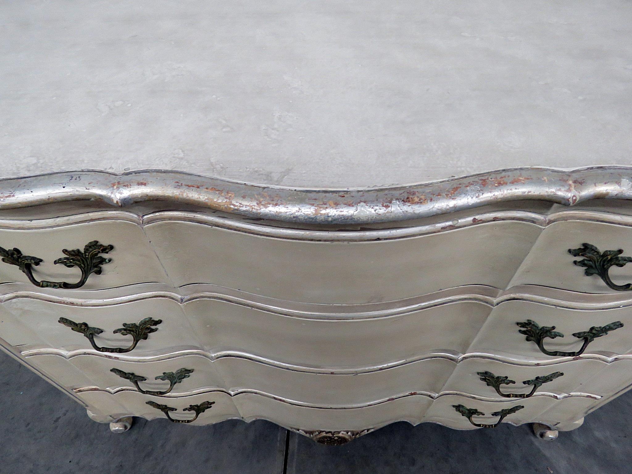 French Louis XV Antique Distressed Painted Dresser Commode C1940s  In Good Condition In Swedesboro, NJ