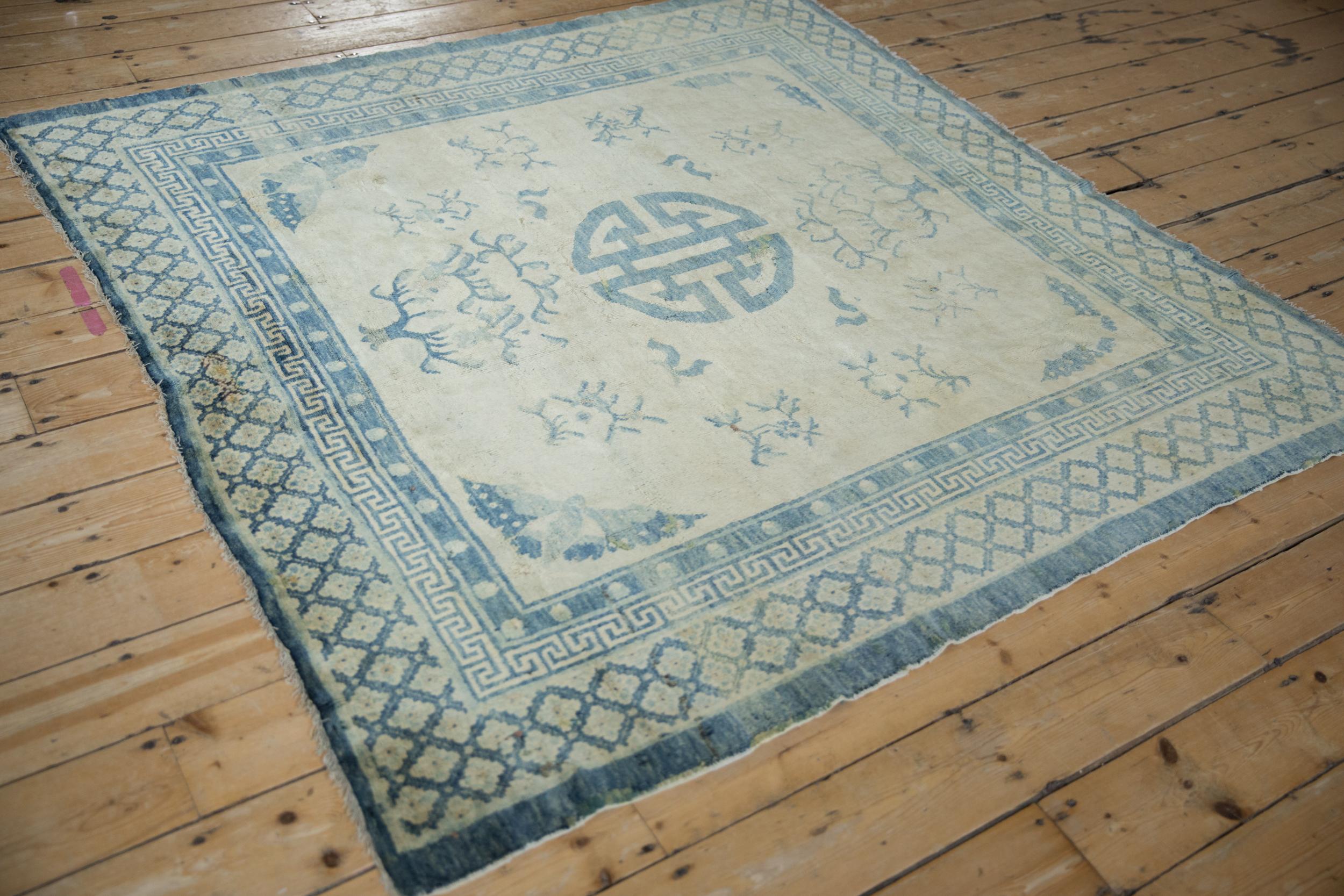 Antique Distressed Peking Square Carpet In Fair Condition For Sale In Katonah, NY