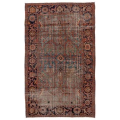 Antique Distressed Persian Heriz Carpet, circa 1910s
