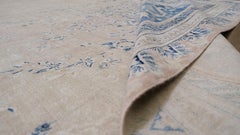 Antique Distressed Persian Kerman Blue and Ivory Wool Rug 14'10''x24'
