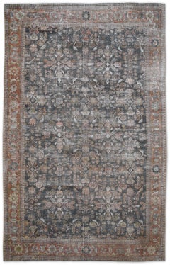 Antique Distressed Persian Mahal Faded Dark Brown-Green with Rose 11'4''x18'