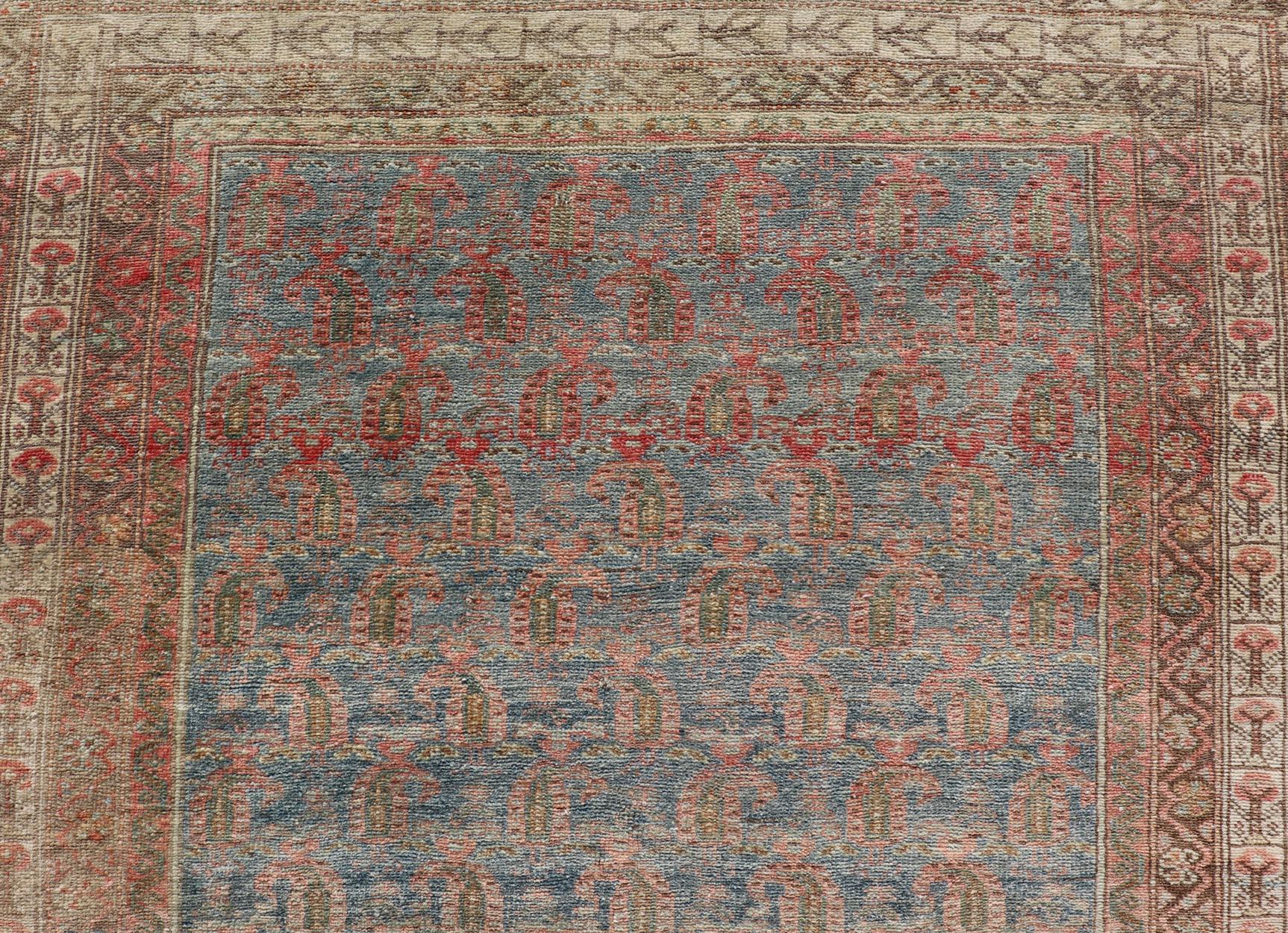 Antique Distressed Persian Mahal Gallery Runner in Wool with All-Over Design For Sale 4