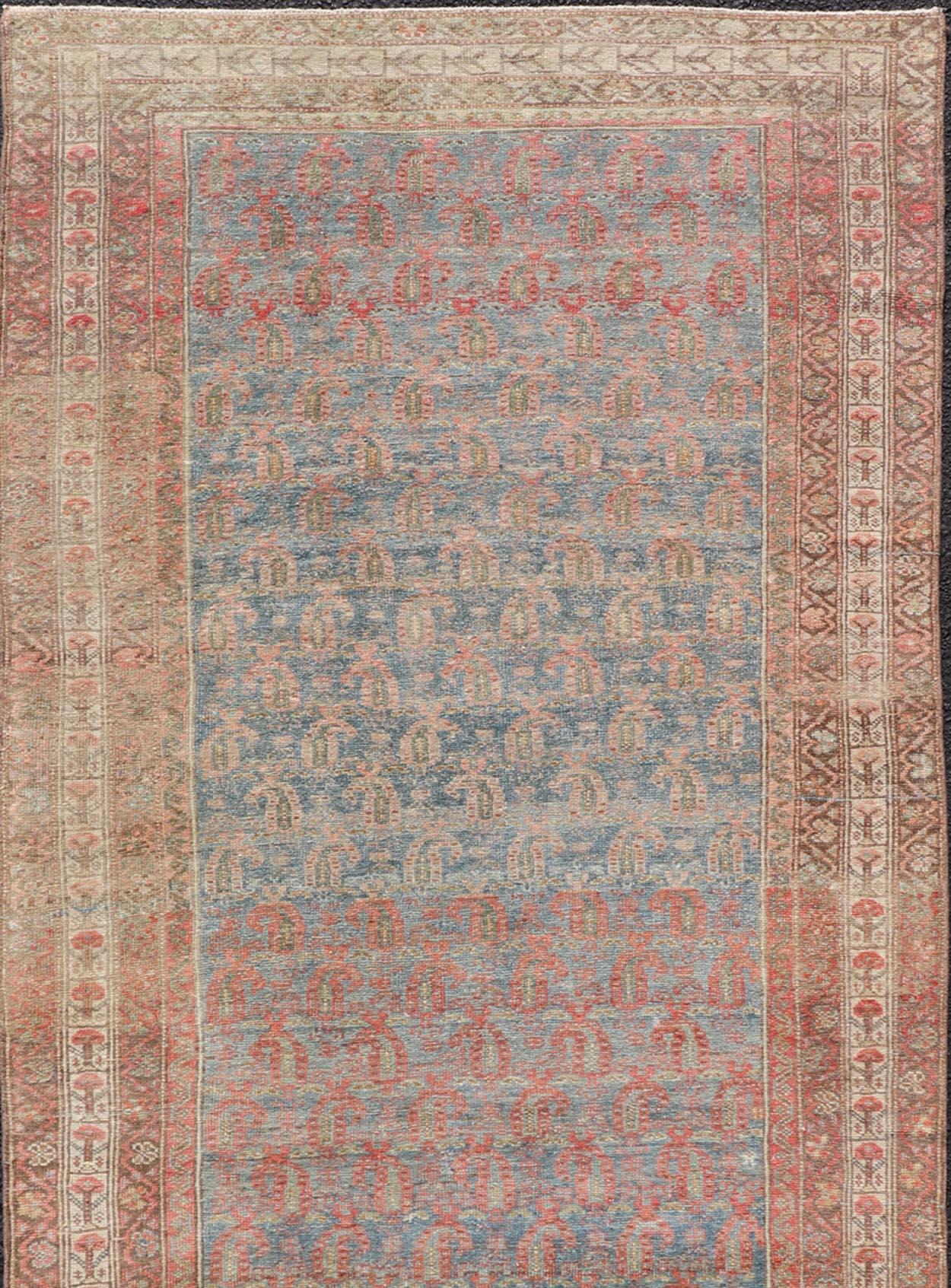Sultanabad Antique Distressed Persian Mahal Gallery Runner in Wool with All-Over Design For Sale