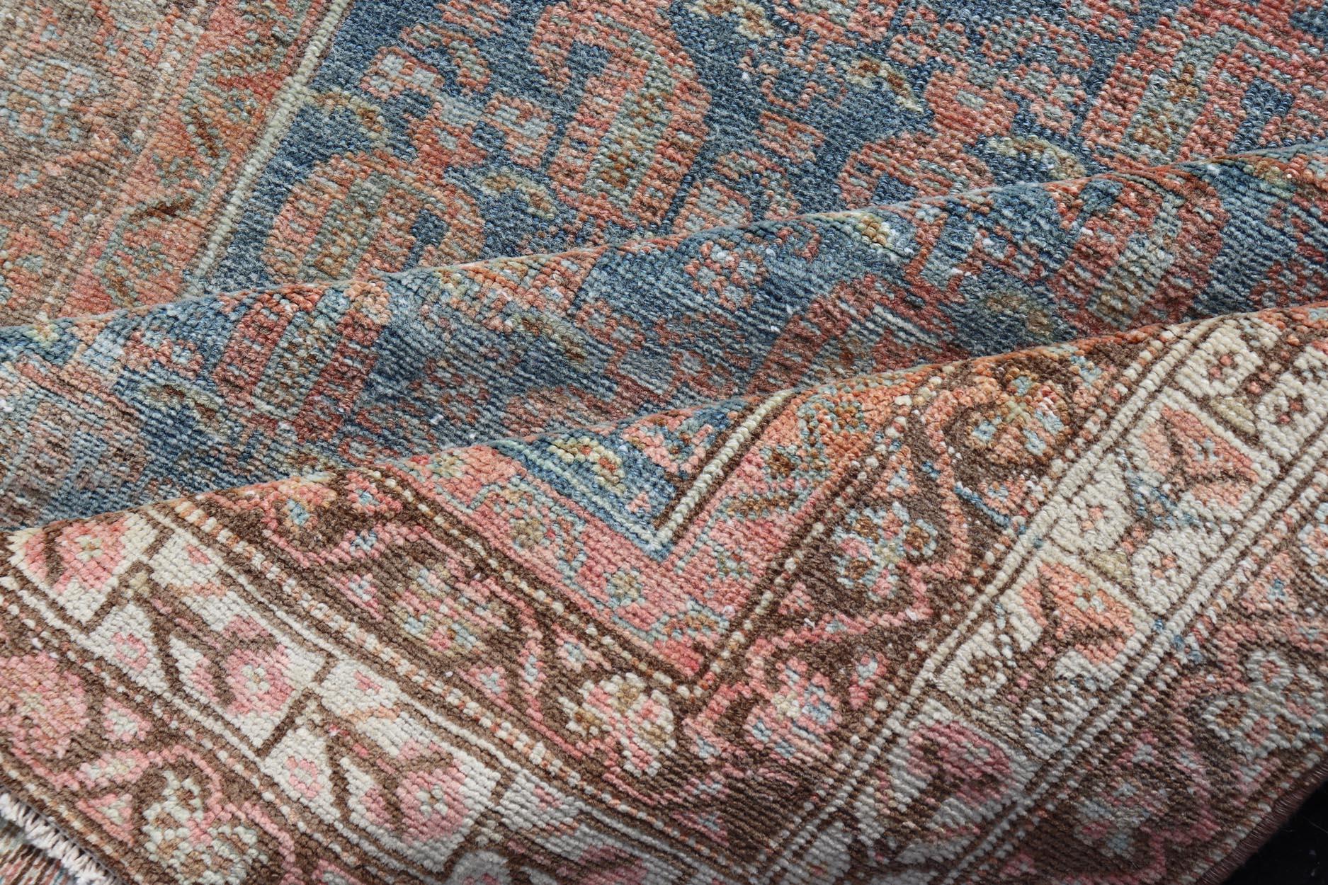 Antique Distressed Persian Mahal Gallery Runner in Wool with All-Over Design For Sale 1