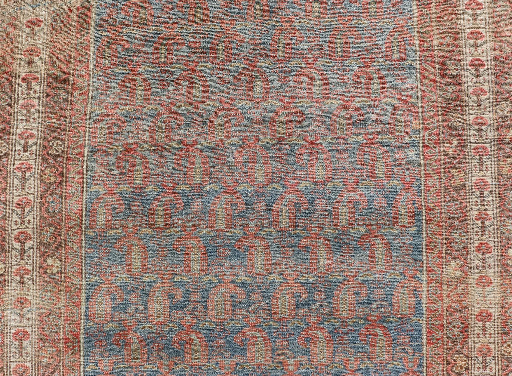 Antique Distressed Persian Mahal Gallery Runner in Wool with All-Over Design For Sale 3