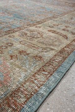 Antique Distressed Persian Mahal Rug in Steel Blue, circa 1920s