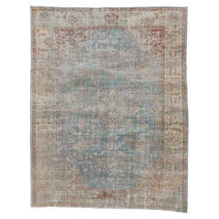 Antique Distressed Persian Mahal Rug in Steel Blue, circa 1920s