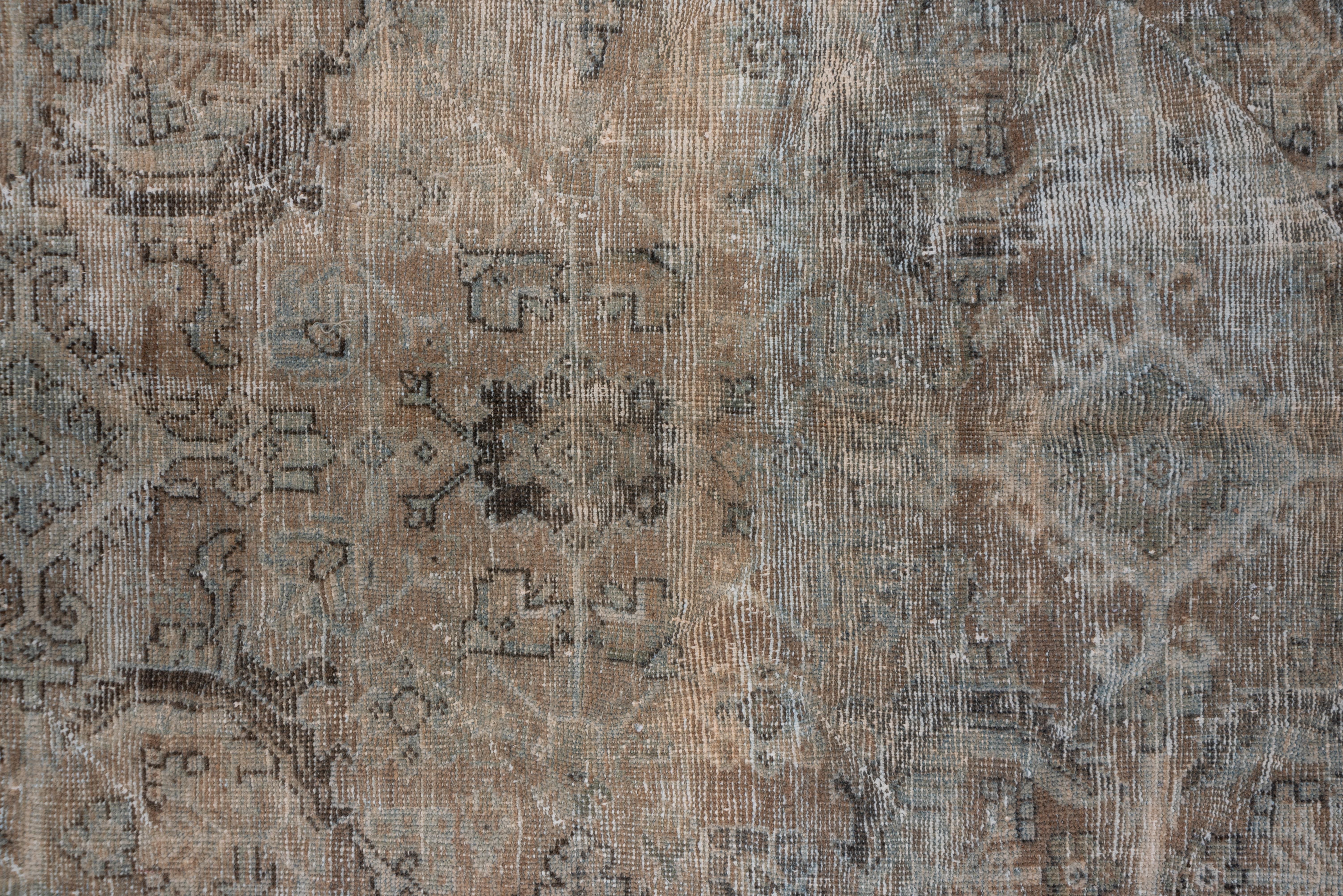 Hand-Knotted Antique Distressed Persian Mahal Rug, Neutral Palette, Green Accents