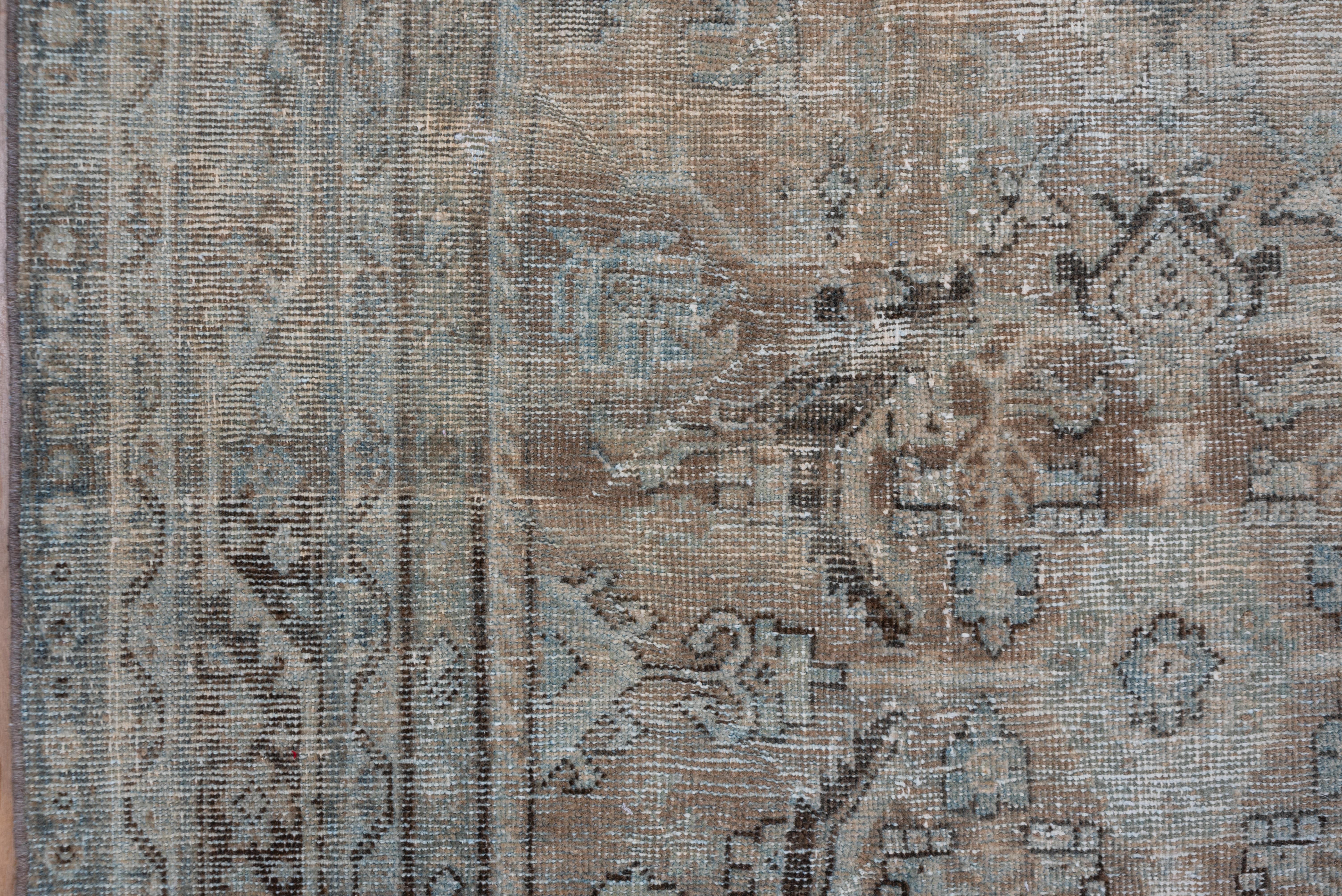 Early 20th Century Antique Distressed Persian Mahal Rug, Neutral Palette, Green Accents