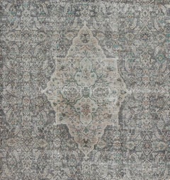 Antique Distressed Persian Mahal/Sultanabad Rug in Light Gray-Green