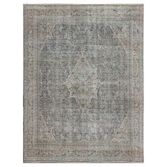 Antique Distressed Persian Mahal/Sultanabad Rug in Light Gray, Blush/Pink
