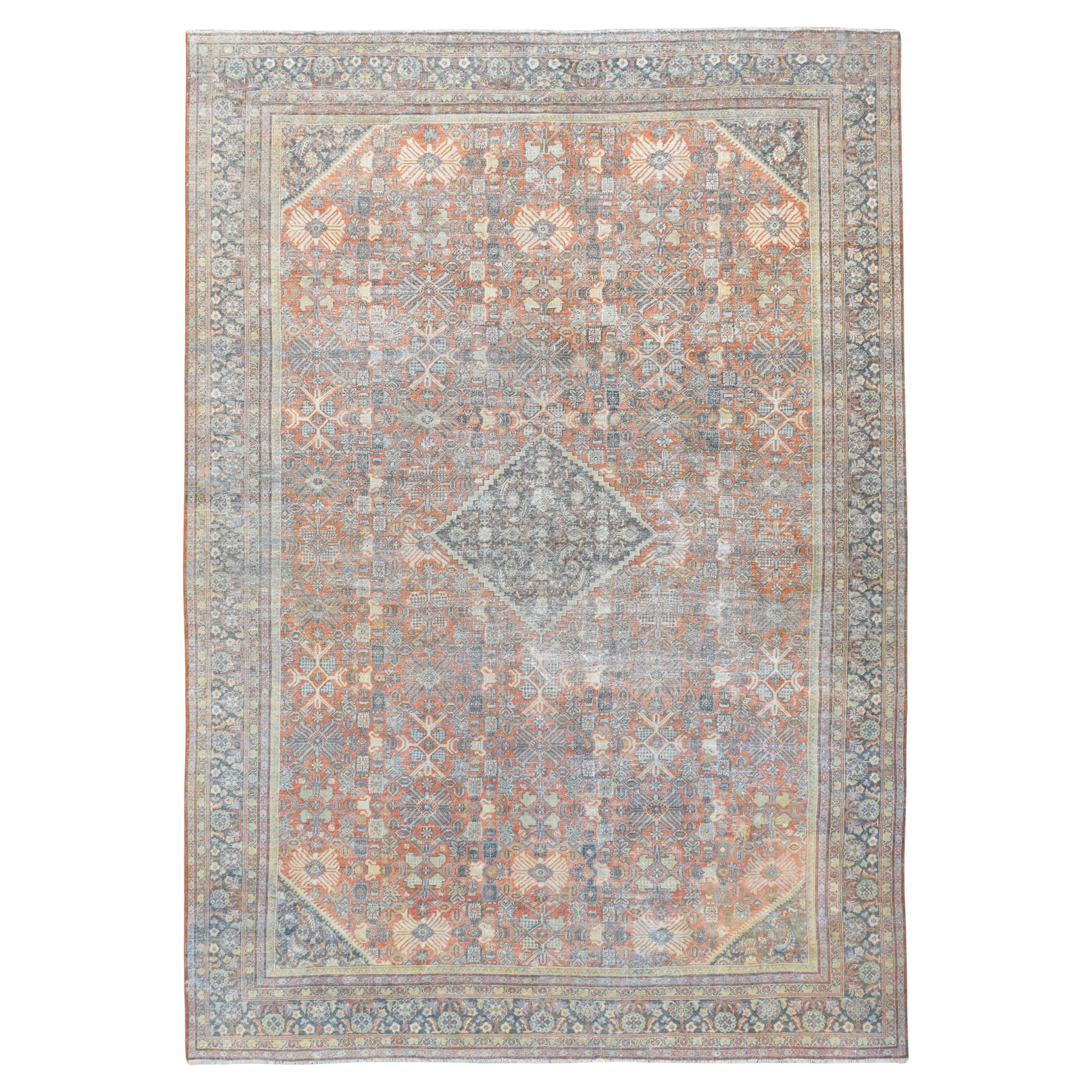 Alfombra persa antigua de lana Mahal envejecida 12'6''x17'5''