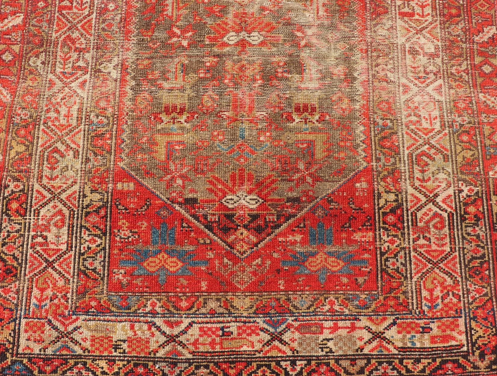 Antique Distressed Persian Malayer Rug by Keivan Woven Arts With Medallion   In Fair Condition For Sale In Atlanta, GA